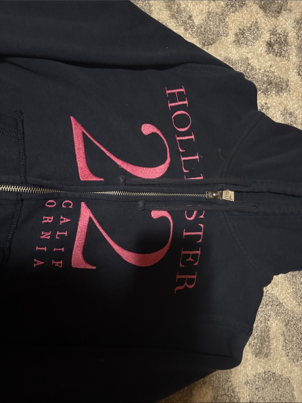 Hollister Navy Hooded Zip Sweatshirt with Pink '22' Graphic - Picture 2 of 2